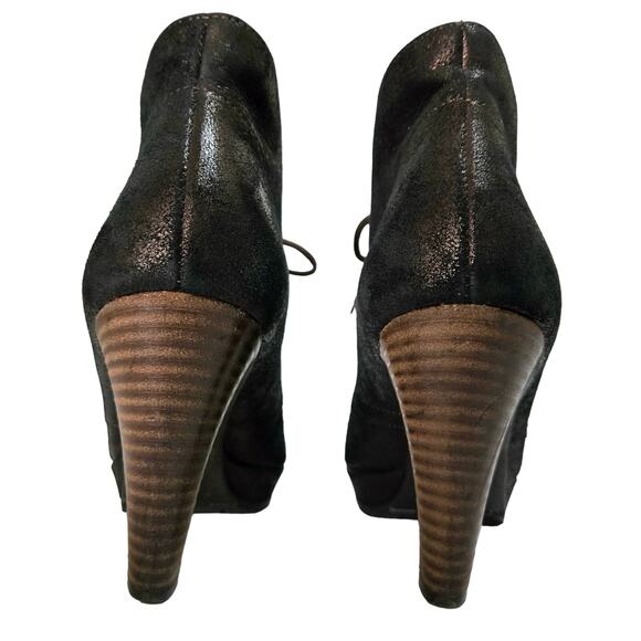 Paul Green Suede Black Bronze Platform Lace-Up Ankle Booties 8 Metallic Almond - Picture 5 of 12